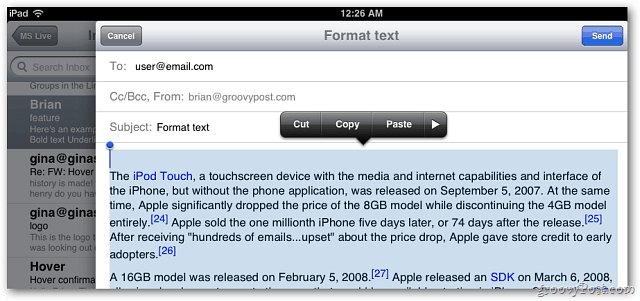 Apple iOS 5 मेल: अब संदेश में पाठ स्वरूपण शामिल है