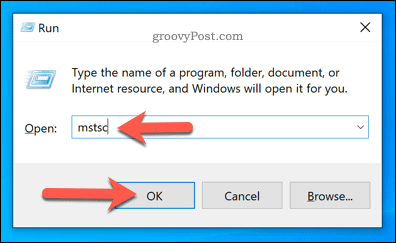 विंडोज़ में mstsc लॉन्च करने के लिए रन का उपयोग करना