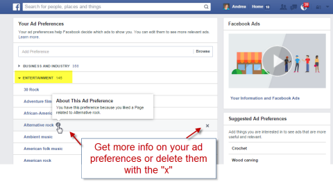 facebook विज्ञापन वरीयता श्रेणियां हटाएं