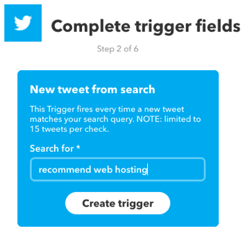 एक IFTTT एप्लेट बनाएं जो एक ट्विटर खोज द्वारा ट्रिगर किया गया है।