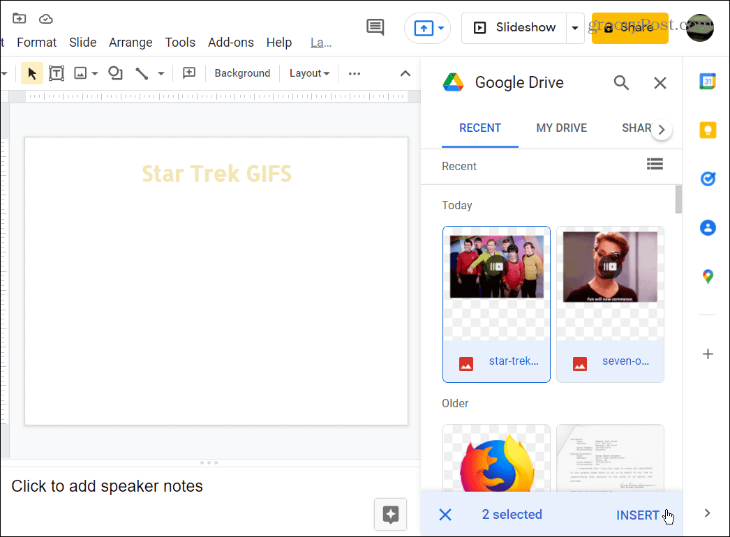 Google डिस्क से उपयोग करने के लिए GIFS चुनें