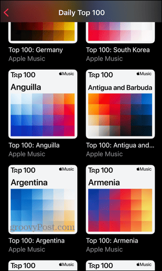 एप्पल म्यूजिक चार्ट शीर्ष 100 देशों में