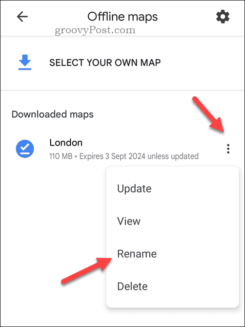 ऑफ़लाइन Google मानचित्र मानचित्र का नाम बदलें