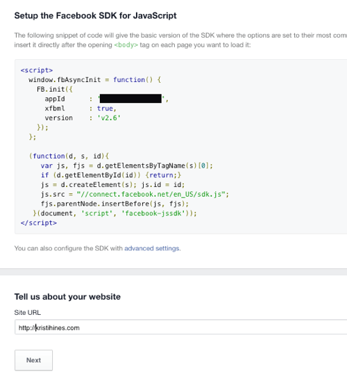 वेबसाइट पर facebook ऐप कोड जोड़ें