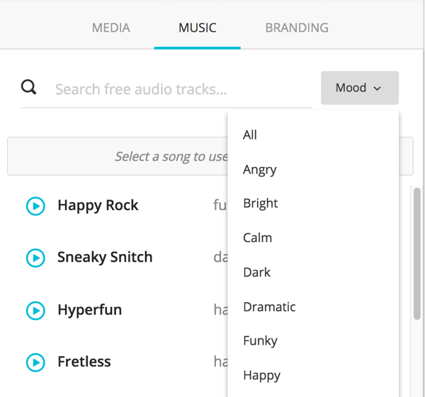 उस संगीत के प्रकार का चयन करें जिसे आप मूड ड्रॉप-डाउन सूची से जोड़ना चाहते हैं।
