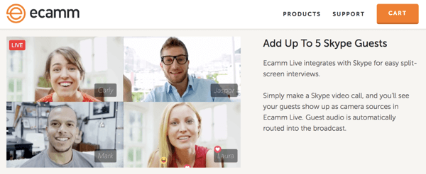 Ecamm Live आपको Skype उपयोगकर्ताओं को अपनी लाइव स्ट्रीम में लाने देता है।