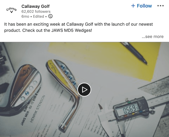 Callaway Golf LinkedIn वीडियो नए उत्पाद की घोषणा करता है