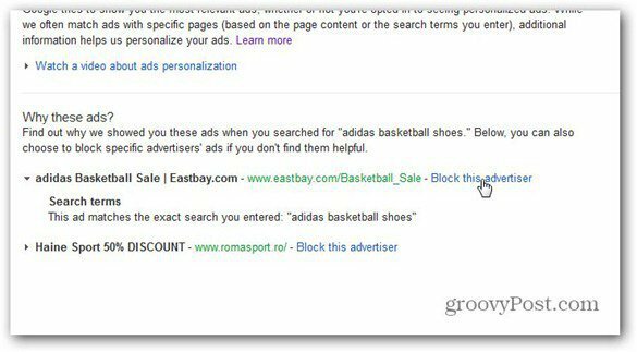 Google विज्ञापन विज्ञापनदाता को ब्लॉक करते हैं