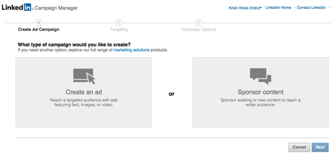 लिंक्डइन विज्ञापनों के इंटरफ़ेस से अद्यतन प्रायोजित करता है