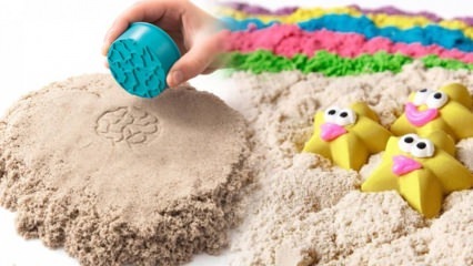 बच्चों के लिए काइनेटिक रेत बनाने! घर पर व्यावहारिक (चंद्रमा रेत) गतिज रेत कैसे बनाएं?