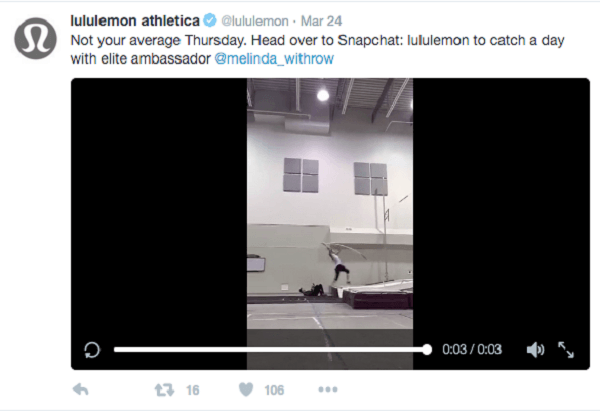 ट्विटर पर lululemon Snapchat वीडियो पूर्वावलोकन