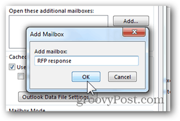 मेलबॉक्स Outlook 2013 जोड़ें - मेलबॉक्स नाम टाइप करें ठीक क्लिक करें