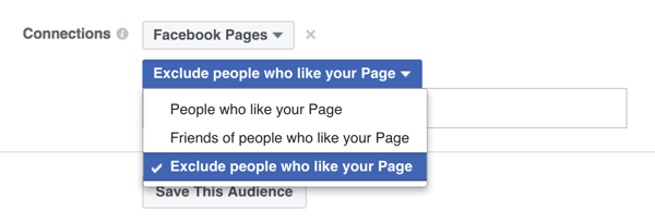 उन लोगों को बाहर करने के लिए फेसबुक विज्ञापन लक्ष्यीकरण विकल्प जो पहले से ही एक पेज को पसंद करते हैं