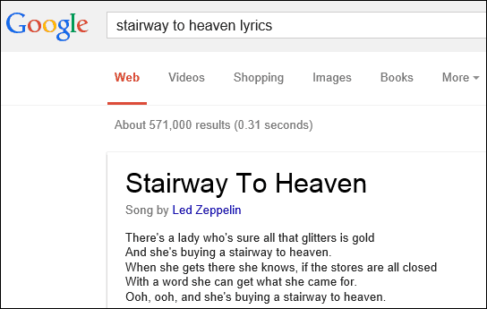 Google गीत दिखा रहा है