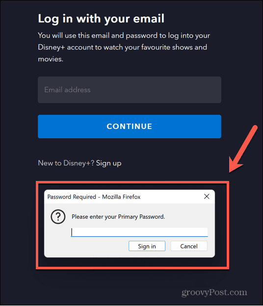 फ़ायरफ़ॉक्स प्राथमिक पासवर्ड दर्ज करें