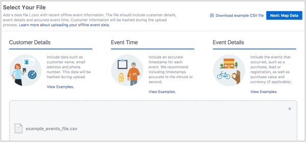Facebook Business Manager ऑफ़लाइन ईवेंट अपलोड करता है