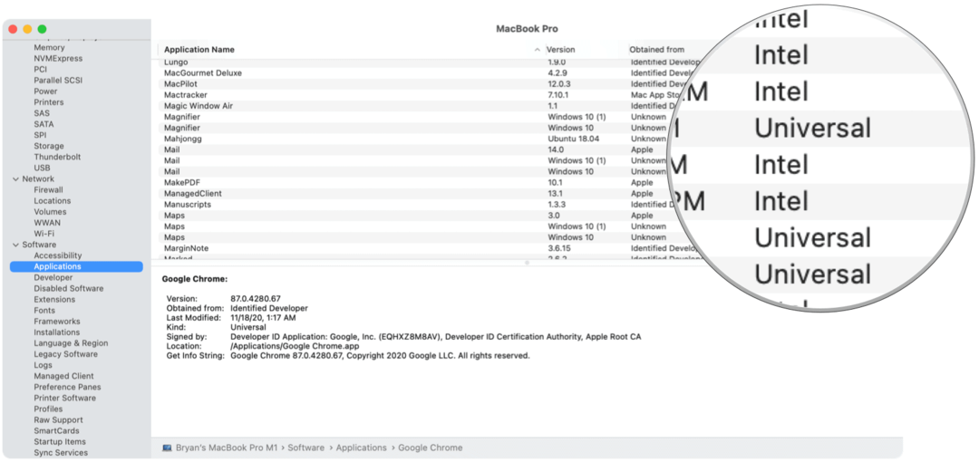 सॉफ्टवेयर अनुप्रयोग Apple M1 की रिपोर्ट करते हैं
