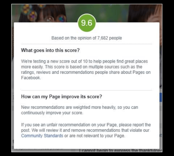 फेसबुक पेज पर समीक्षा स्कोर जोड़ता है।