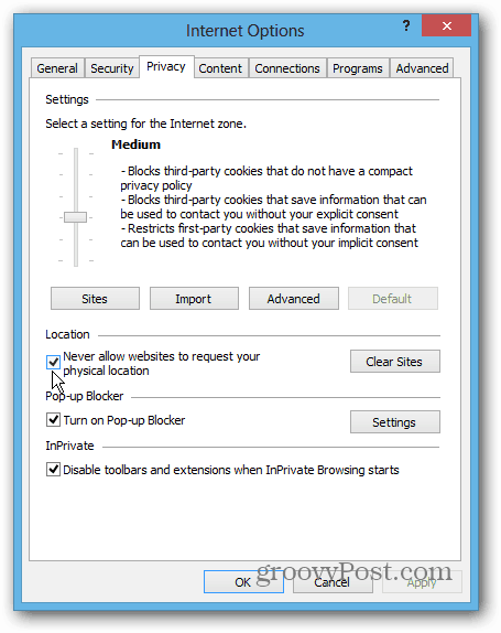 IE 10 Win8 डेस्कटॉप गोपनीयता