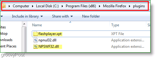 स्क्रीनशॉट: Windows 7 के लिए प्लगइन फ़ोल्डर फ़ायरफ़ॉक्स पर कॉपी करें