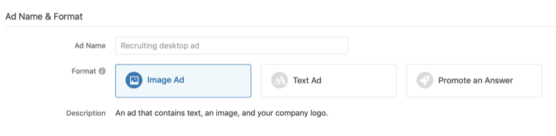 विज्ञापन का नाम और Quora विज्ञापन अभियान का प्रारूप
