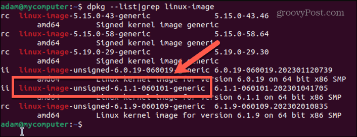 ubuntu कर्नेल छवि नाम