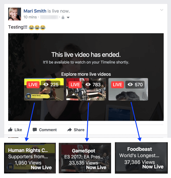 फेसबुक एक नई सुविधा के साथ प्रयोग करता हुआ दिखाई देता है जो प्रसारण समाप्त होने के बाद संबंधित लाइव वीडियो का सुझाव देता है।