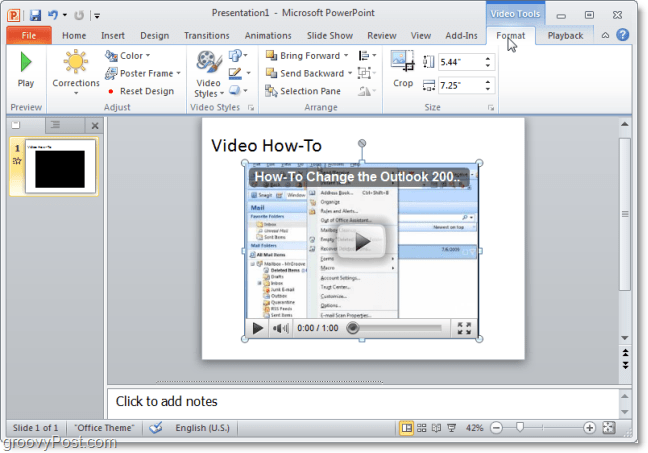 YouTube से PowerPoint 2010 में एक वीडियो