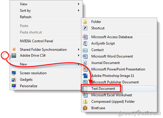 डेस्कटॉप नया टेक्स्ट डॉक्यूमेंट फ़ाइल बनाएँ