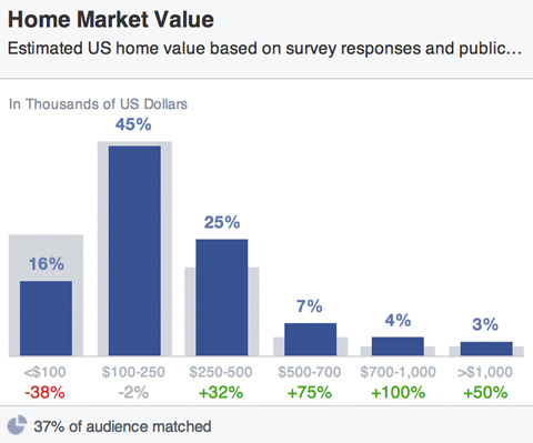 फेसबुक दर्शकों घर बाजार मूल्यों
