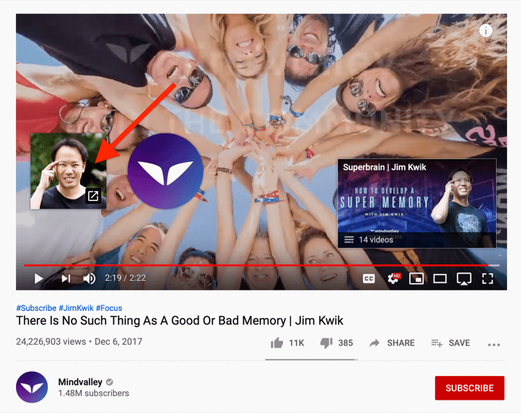 चुंबक का नेतृत्व करने के लिए लिंक के साथ YouTube अंत स्क्रीन का उदाहरण