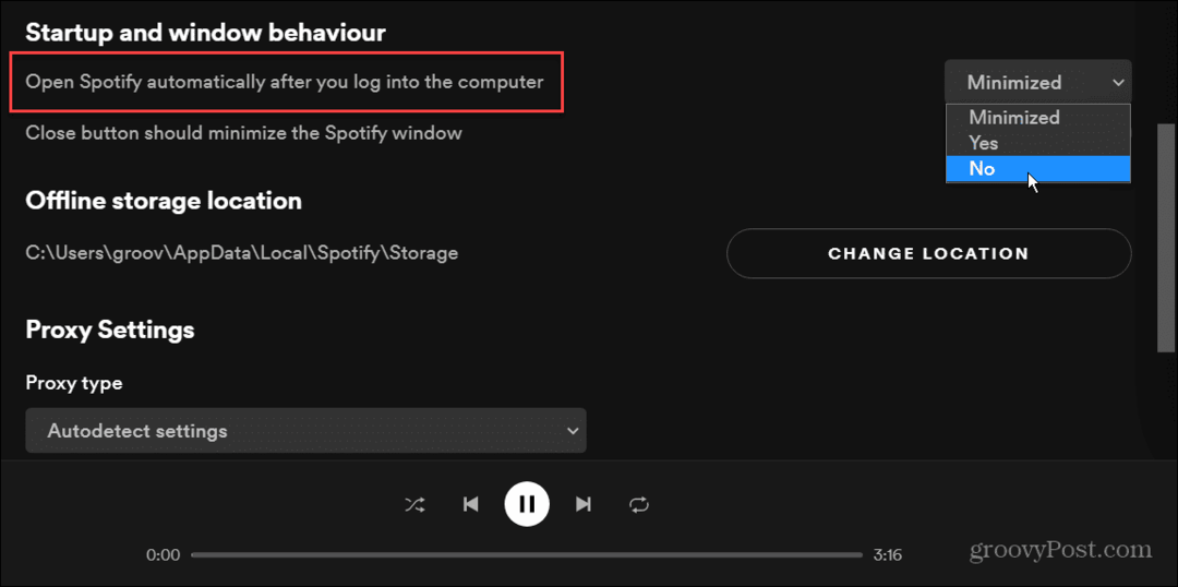 Spotify को स्टार्टअप पर खोलने से रोकें