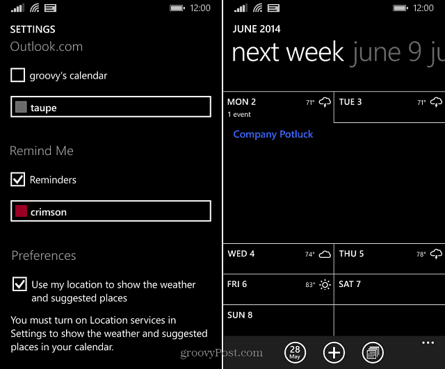 विंडोज फोन 8.1 टिप: कैलेंडर में सीधे मौसम प्रदर्शित करें