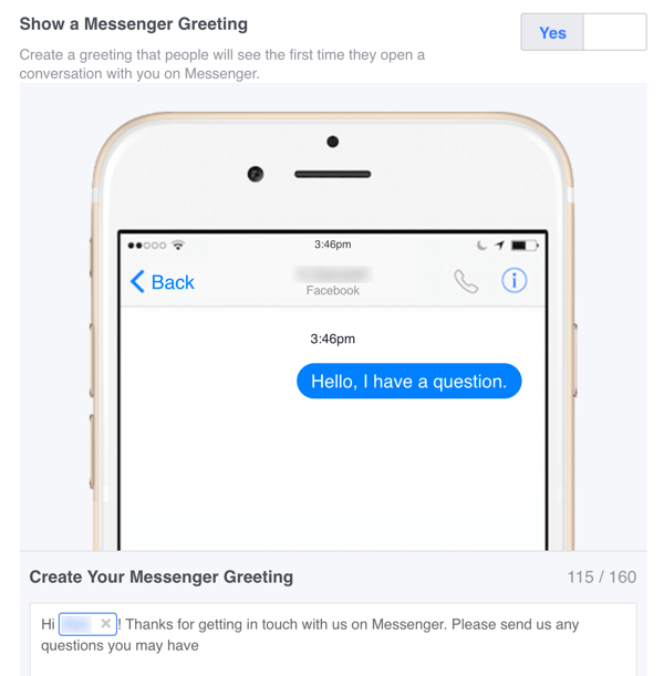 आप अपनी सेटिंग्स में फेसबुक मैसेंजर के लिए एक कस्टम स्वागत संदेश सेट कर सकते हैं।