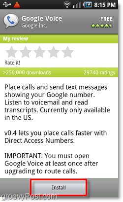 मोबाइल Android बाज़ार Google Voice स्थापित करें