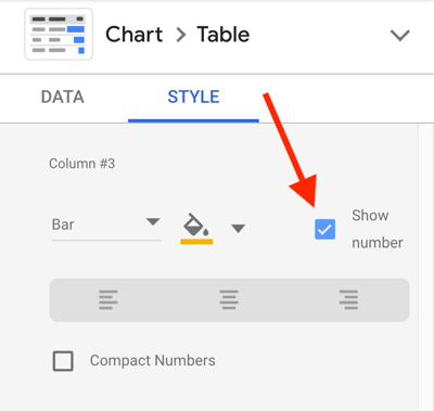 अपने Facebook विज्ञापनों का विश्लेषण करने के लिए Google डेटा स्टूडियो का उपयोग करें, चरण 23, प्रत्येक मीट्रिक के लिए नंबर दिखाने का विकल्प