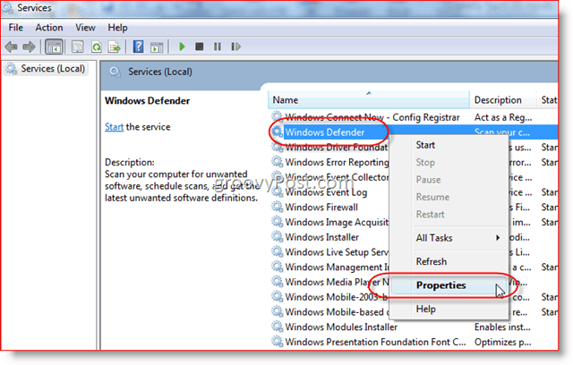 Windows Server 2008 या Vista में Windows डिफेंडर सेवा को अक्षम करें