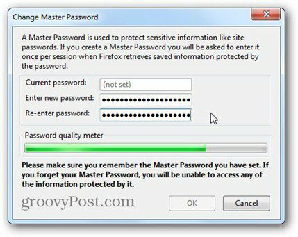 फ़ायरफ़ॉक्स मास्टर पासवर्ड टाइप करें