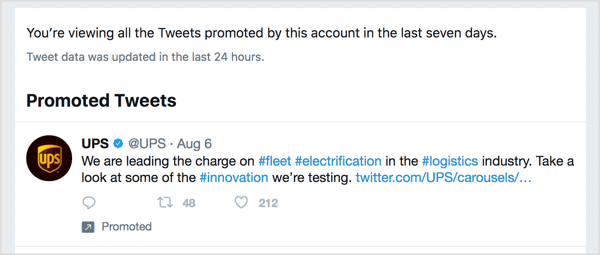 यूपीएस का एकल प्रचारित ट्वीट इस बात पर केंद्रित है कि वे उद्योग में किस तरह से नवाचार कर रहे हैं।