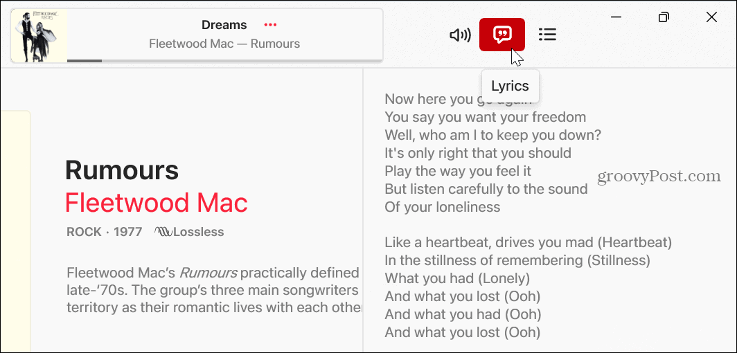 Apple Music पर गीत देखें