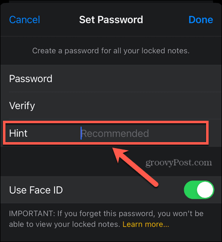 iPhone पासवर्ड संकेत दर्ज करें