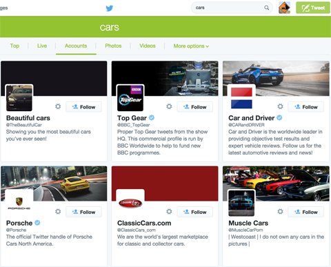 कारों के लिए ट्विटर खोज परिणाम