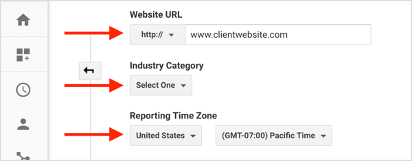 अपने Google Analytics खाते से एक नया ग्राहक खाता बनाने के लिए जानकारी भरें।
