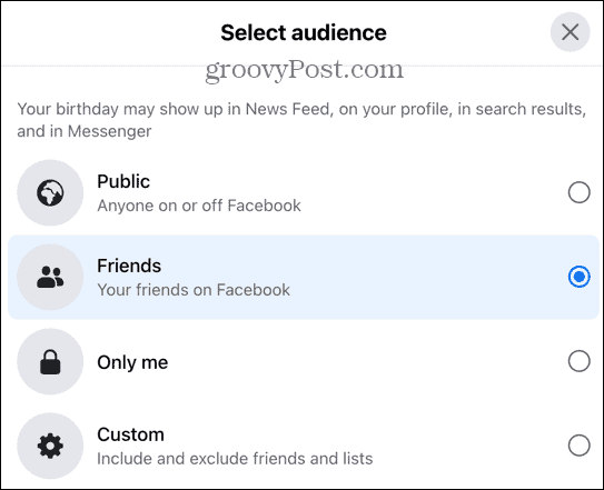 फेसबुक ऑडियंस विकल्प