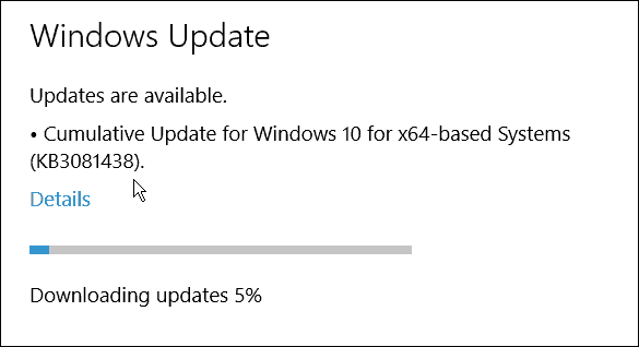 विंडोज 10 के लिए माइक्रोसॉफ्ट का तीसरा संचयी अद्यतन (KB3081438)