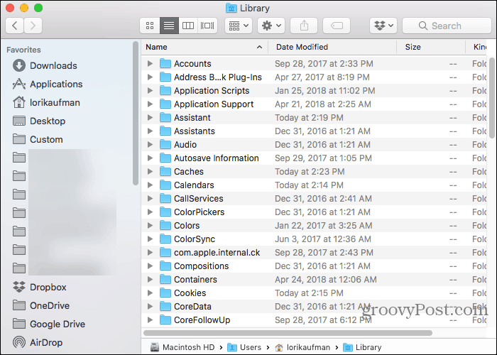 मैक में फाइंडर में होम फ़ोल्डर में लाइब्रेरी फ़ोल्डर