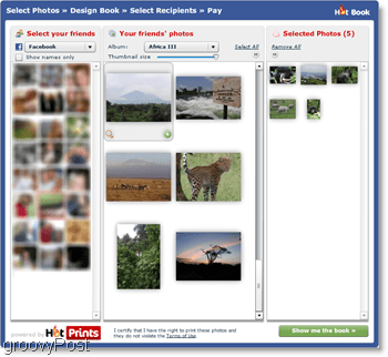 HotPrints आपको अपनी खुद की अपलोड की गई तस्वीरों या फेसबुक पर दोस्तों से चुनने की सुविधा देता है