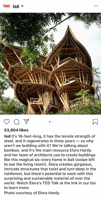 कहानी कहने की तकनीक का उपयोग करके Instagram व्यवसाय पोस्ट कैप्शन का उदाहरण