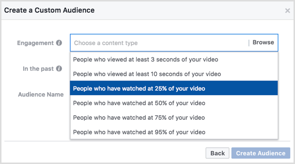 वीडियो विचारों पर आधारित फेसबुक कस्टम दर्शक