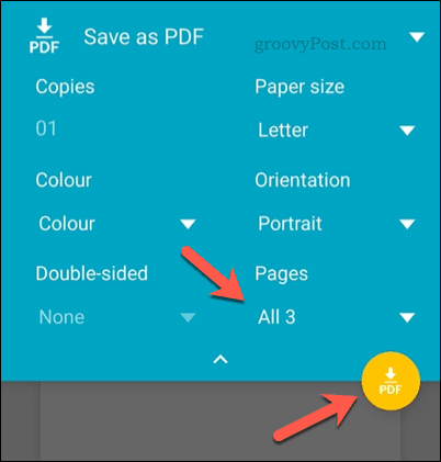 Google पत्रक के लिए Android में प्रिंट विकल्प